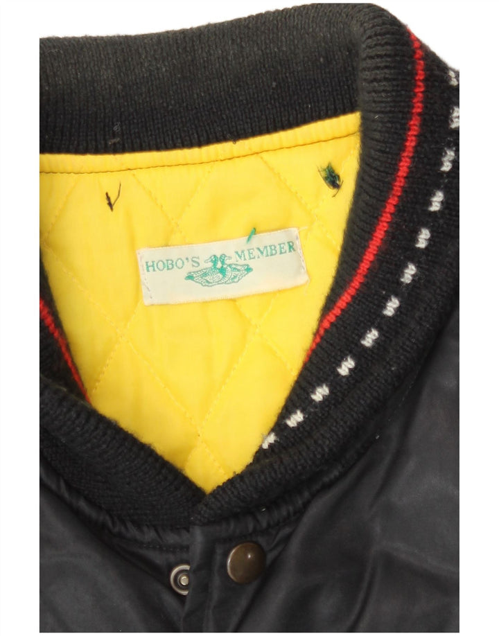 Vintage hombres acolchado chaqueta bomber Reino Unido 40 grande poliamida negra