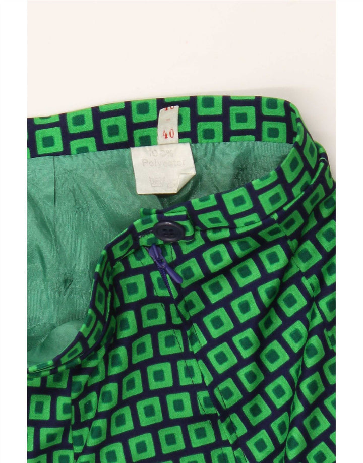 Vintage mujer A-Line falda EU 40 Medio W28 Poliéster geométrico verde