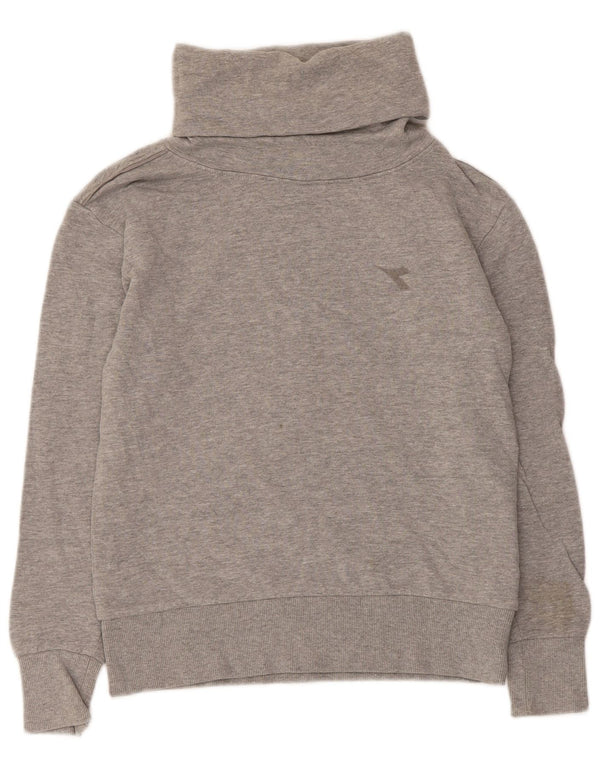 Diadora Mujer Roll Neck Sudadera Jumper UK 10 Small Gris Moteado Algodón