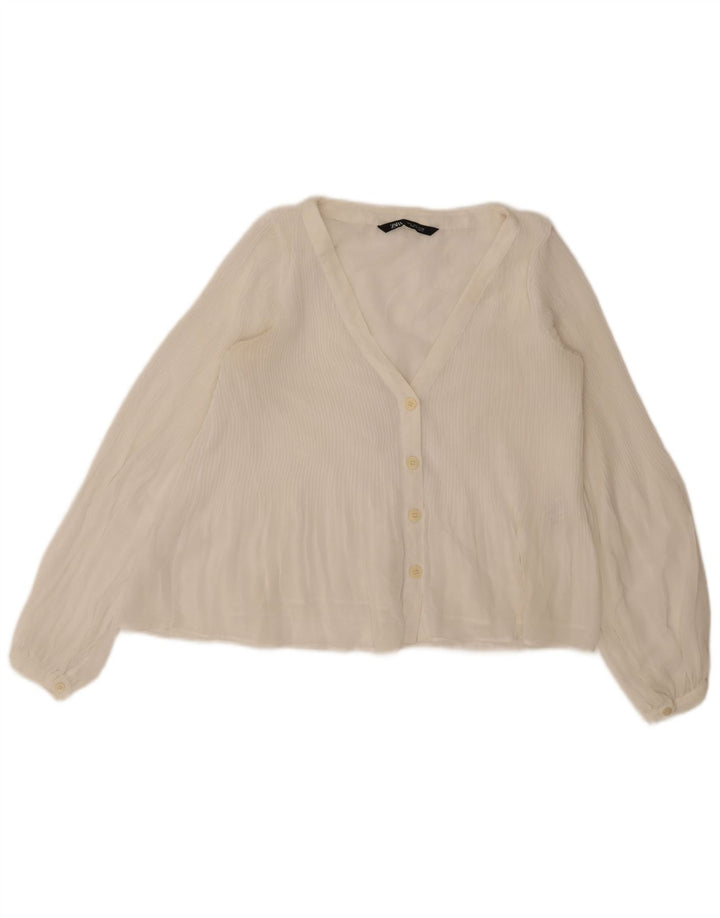 Zara Mujer Blusa Camisa UK 10 Small Poliéster Blanco