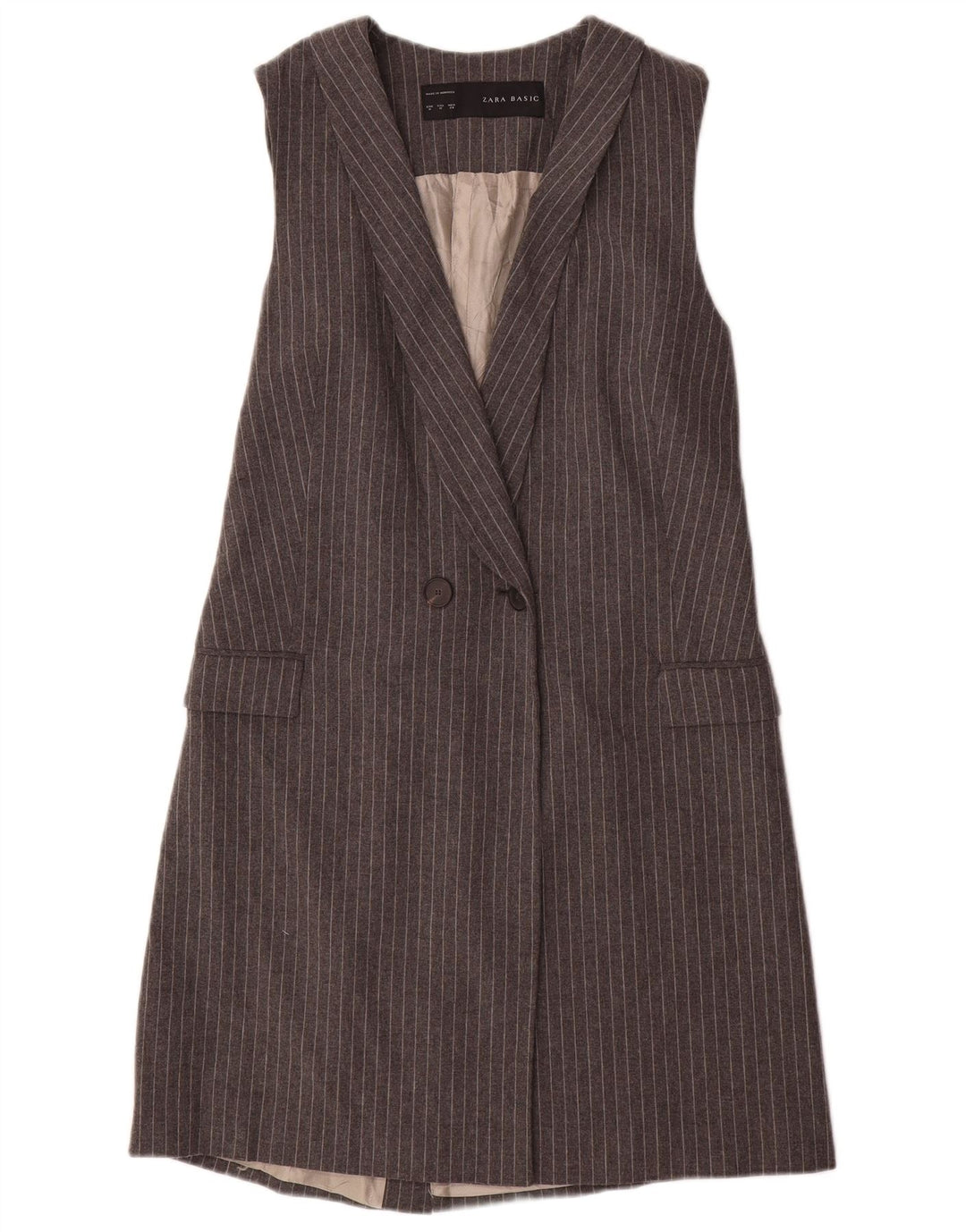 Zara Chaqueta Blazer Larga Sin Mangas para Mujer UK 42 Gris Medio Rayas Pintadas
