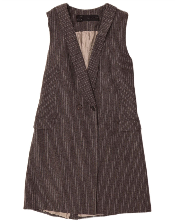 Zara Chaqueta Blazer Larga Sin Mangas para Mujer UK 42 Gris Medio Rayas Pintadas