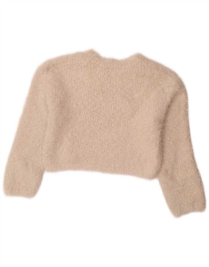 Zara - Jersey corto con cuello redondo para mujer, talla 40, poliéster blanco pequeño