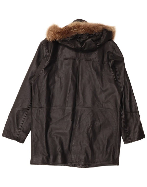 Gianfranco Cenci Abrigo de cuero con capucha para hombre UK 42 XL Negro