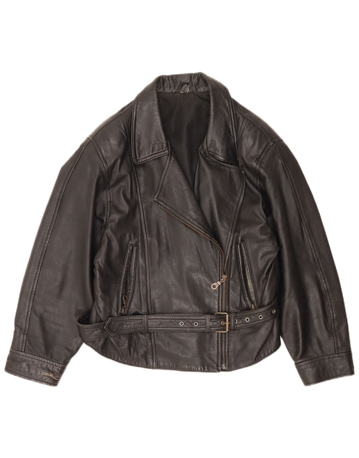 Vintage mujer cuero biker chaqueta Reino Unido 14 cuero negro grande