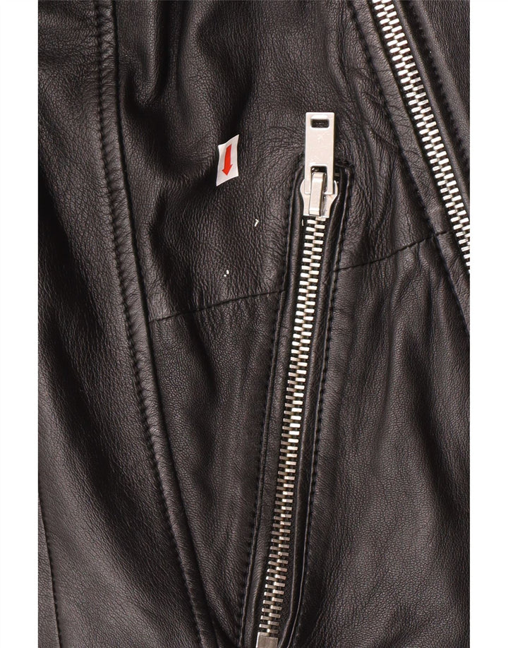 Freaky Nation Chaqueta motera de cuero para hombre UK 38 Medium Black Leather