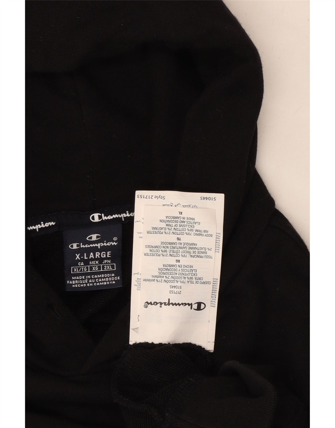 CHAMPION Sudadera con capucha para hombre XL Algodón negro