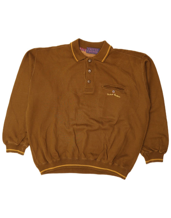 United Cotton - Sudadera holgada con cuello tipo polo para hombre, color marrón medio
