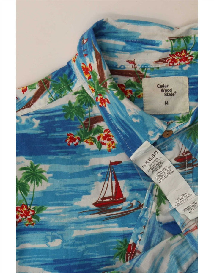 Cedarwood State Camisa de manga corta para hombre azul medio algodón hawaiano