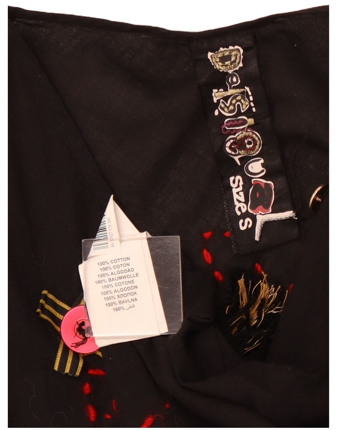 DESIGUAL Blusa gráfica de manga larga para mujer Top UK 10 Small Black Cotton