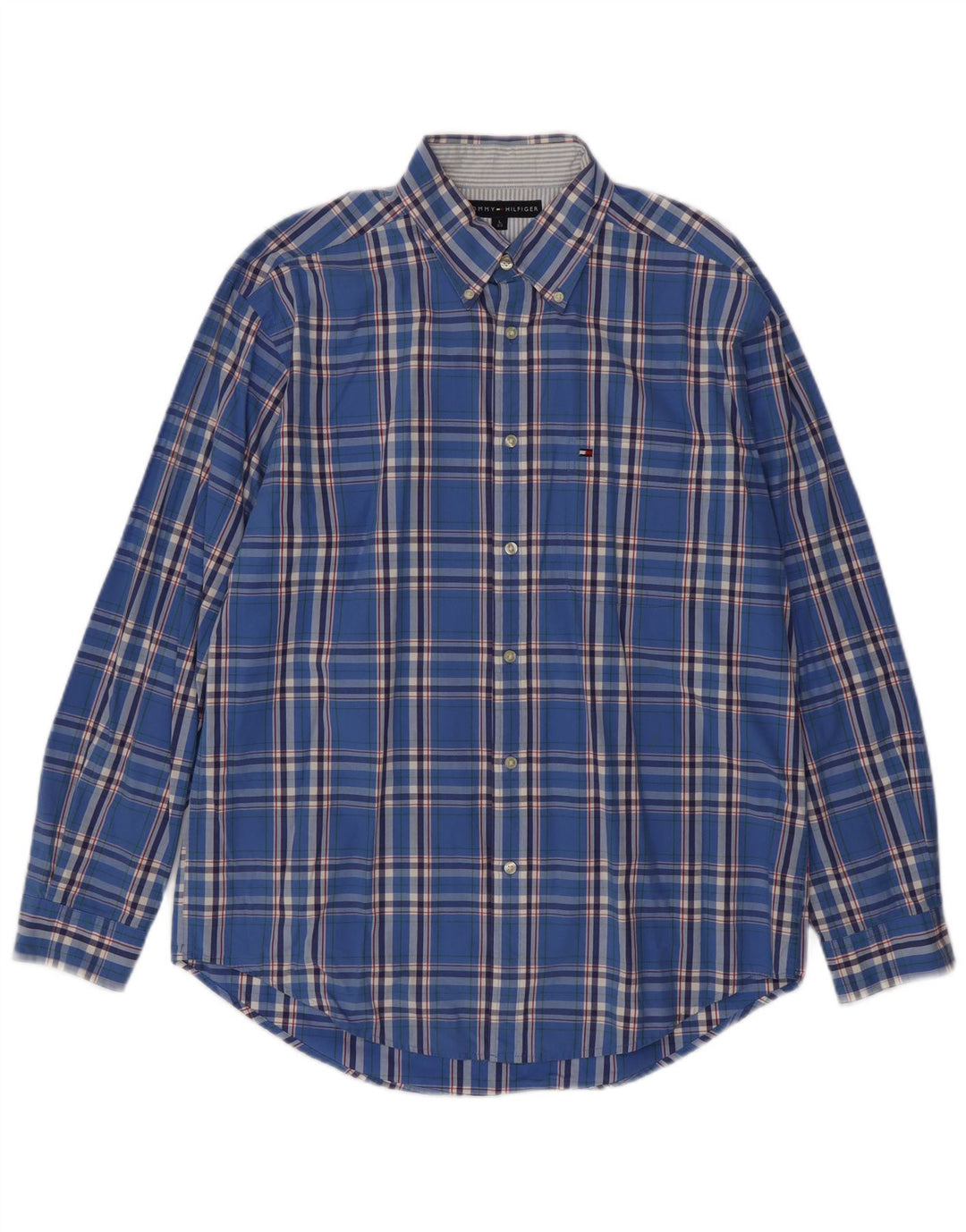 TOMMY HILFIGER Camisa para hombre Large Blue Check Cotton
