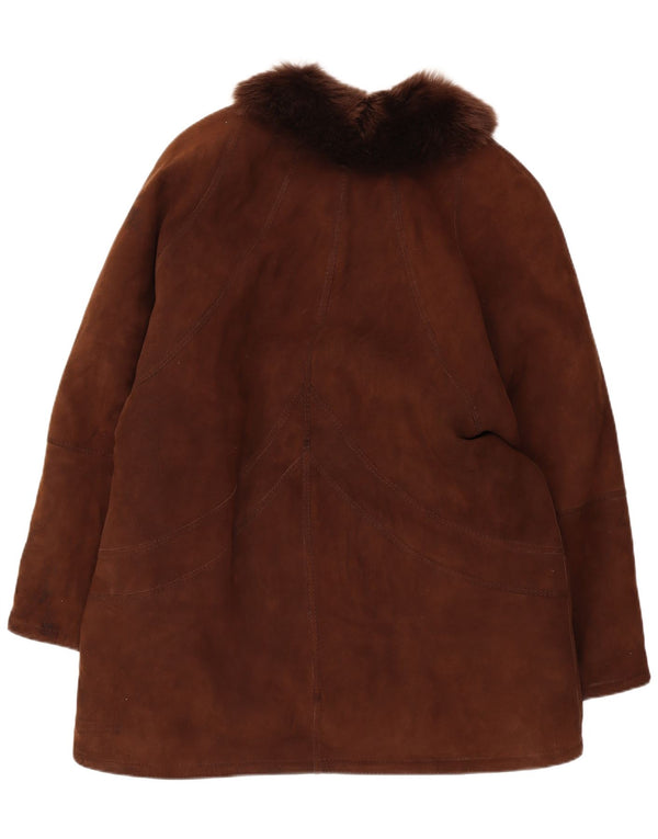 Vintage mujer shearling abrigo Reino Unido 14 marrón grande