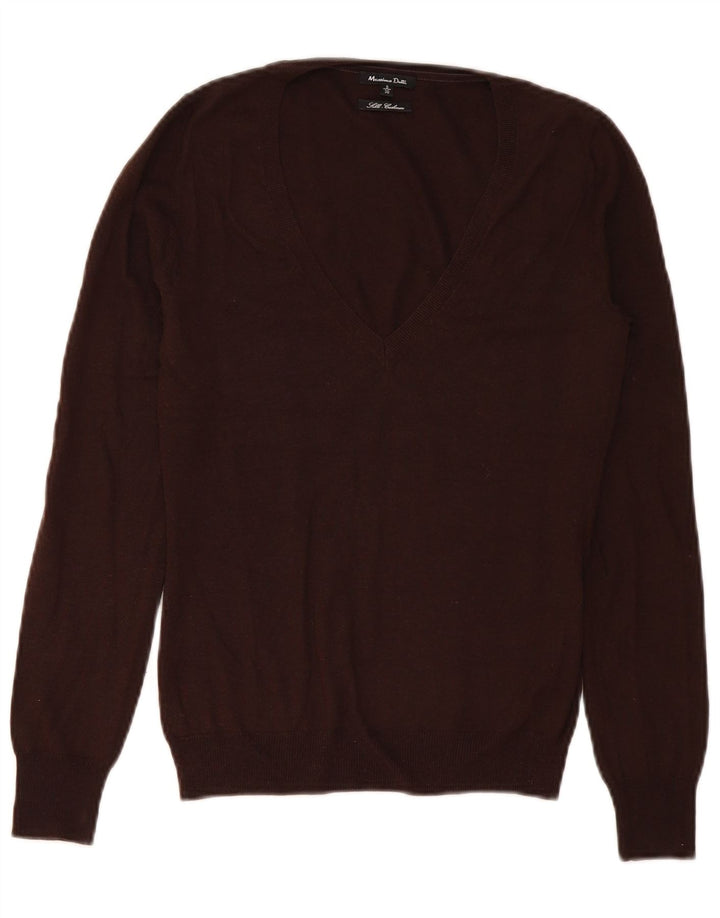 Massimo Dutti Jersey con Cuello en V para Mujer UK 40 Small Seda Marrón