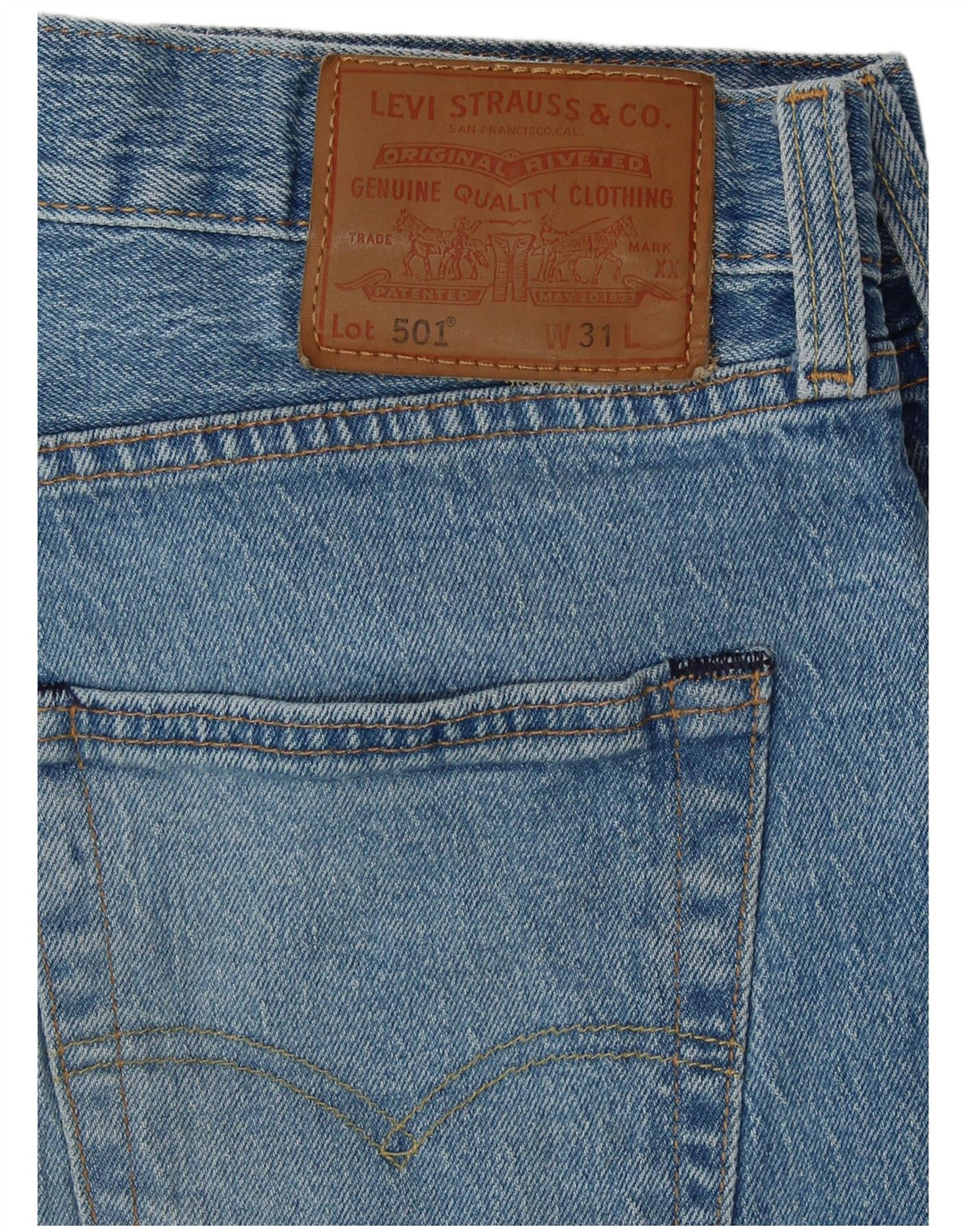 LEVI'S Mens 501 pantalones cortos de mezclilla desgastados W31 algodón azul medio
