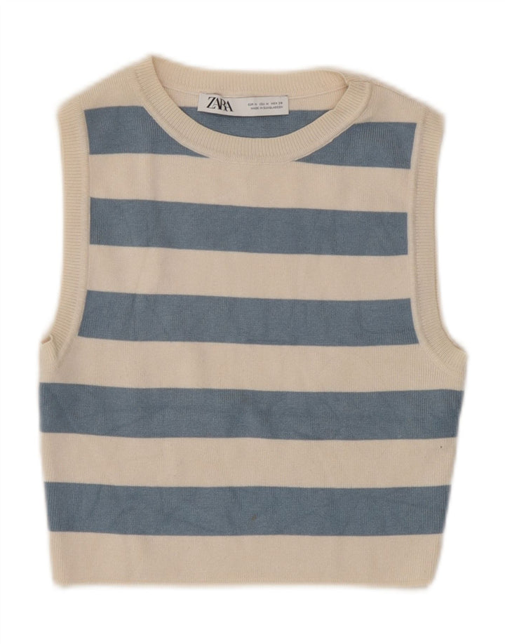 Zara Mujer Crop Top UK 40 Viscosa Rayas Beige Medio