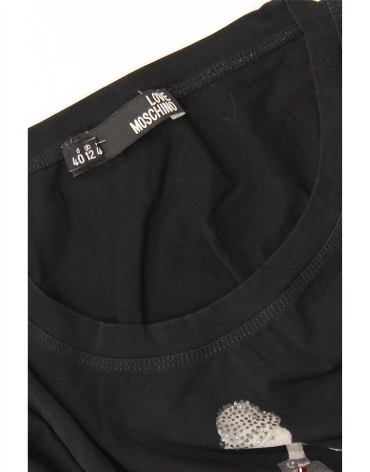 Moschino Mujer Gráfico Top Manga Larga UK 42 Mediano Negro