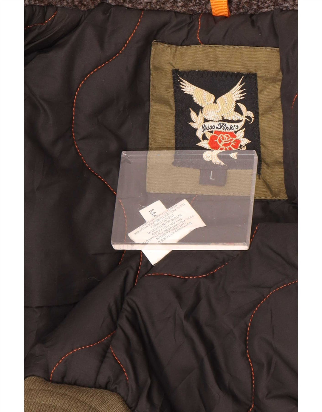 Vintage mujer chaqueta bomber con capucha Reino Unido 16 poliamida caqui grande
