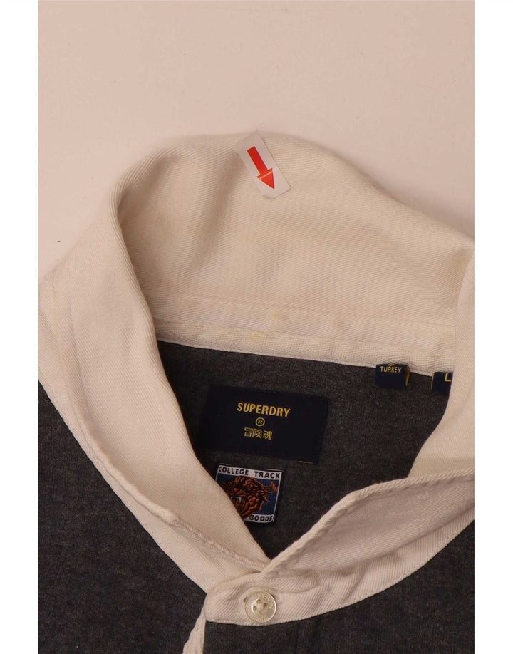Superdry Sudadera con cuello tipo polo para hombre, jersey de algodón gris grande