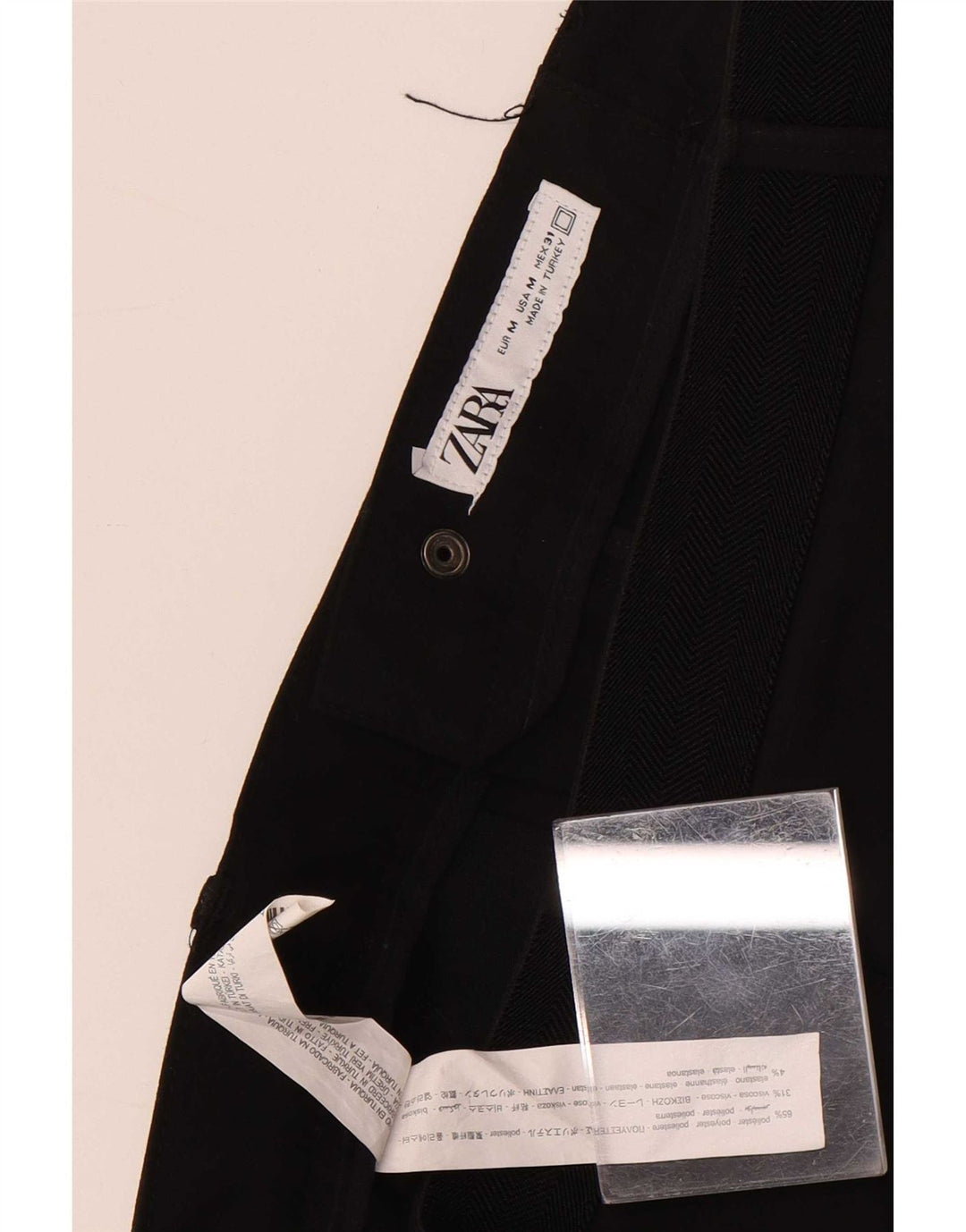 Zara Hombre Pantalón De Traje Slim Medium W31 L29 Poliéster Negro