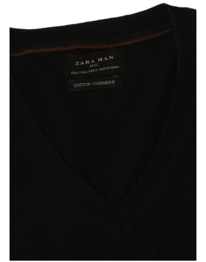 Zara Hombre Jersey Con Cuello En V Jersey Grande Algodón Negro