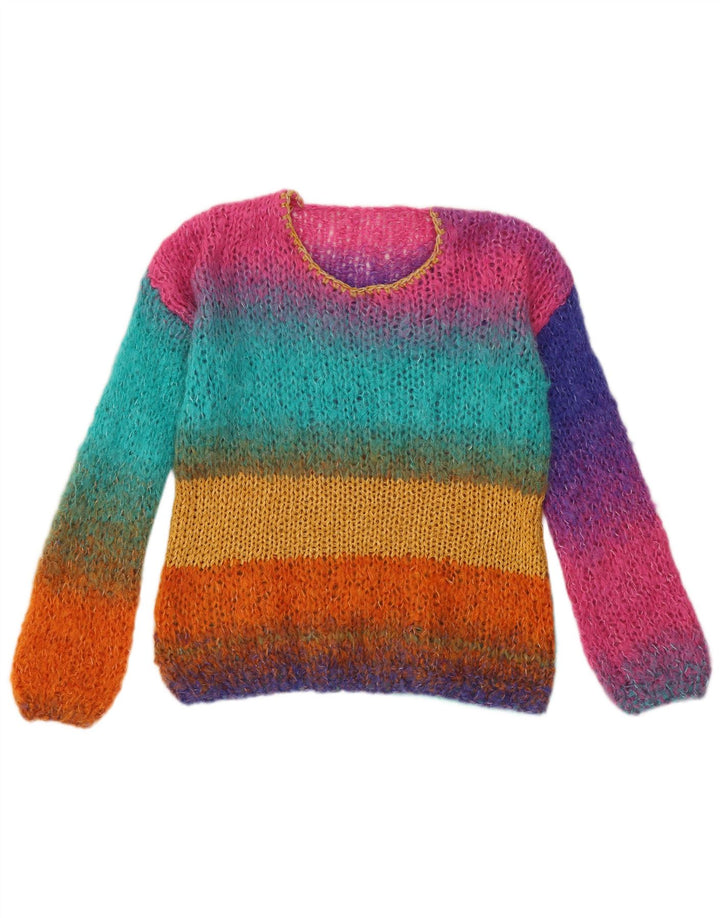 Vintage mujer cuello redondo jersey suéter Reino Unido 14 medio multicolor rayas