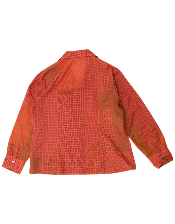 Vintage mujer camisa blusa Reino Unido 16 poliéster geométrico rojo grande