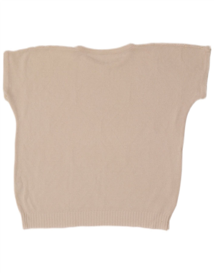 Vintage mujer cuello redondo jersey suéter Reino Unido 14 medio blanco geométrico