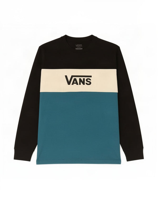 Vans Hombre Camiseta gráfica de manga larga de algodón color block pequeño en negro