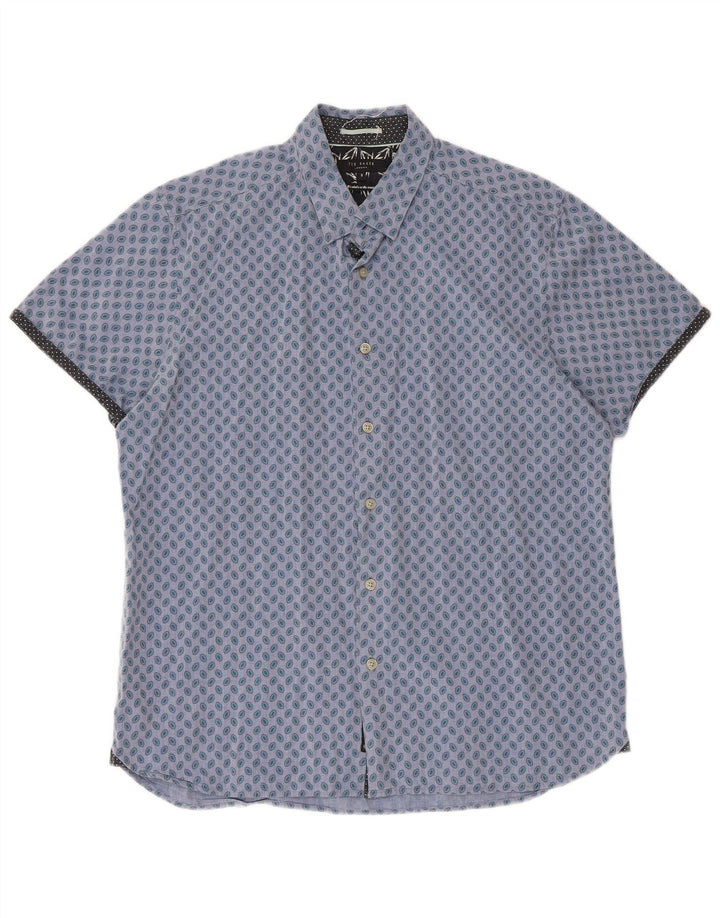Ted Baker Camisa de manga corta para hombre Talla 5 XL Algodón con lunares azules
