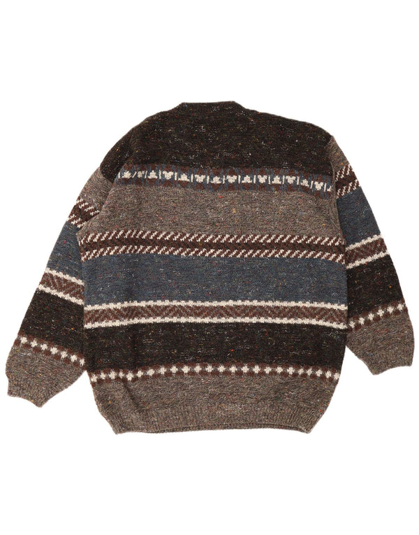 Vintage hombres cuello redondo jersey suéter 2XL acrílico rayado multicolor