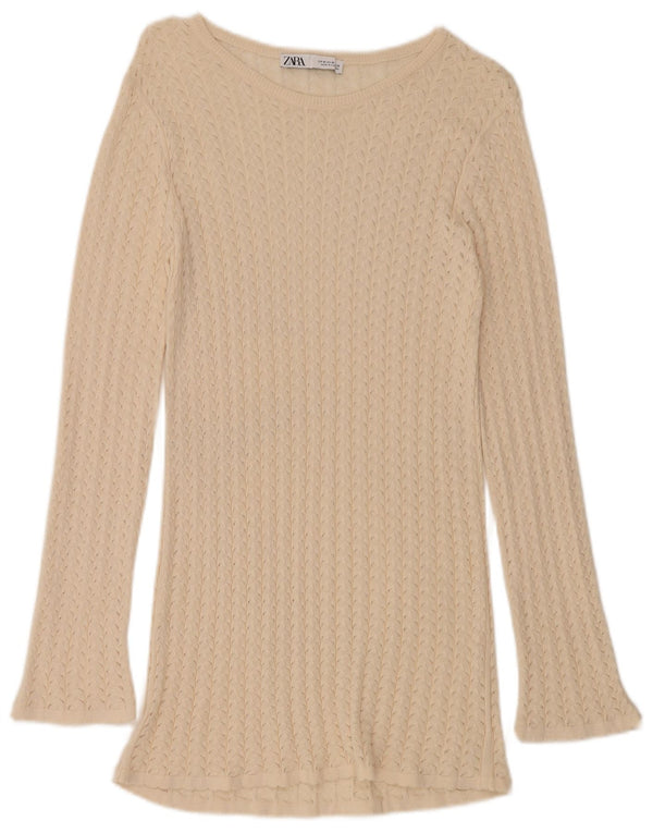 Zara Suéter Largo con Cuello Barco para Mujer UK 12 Medium Off White