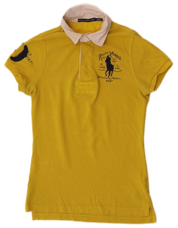 Ralph Lauren Polo de rugby gráfico para mujer UK 6 XS Bloque de color amarillo