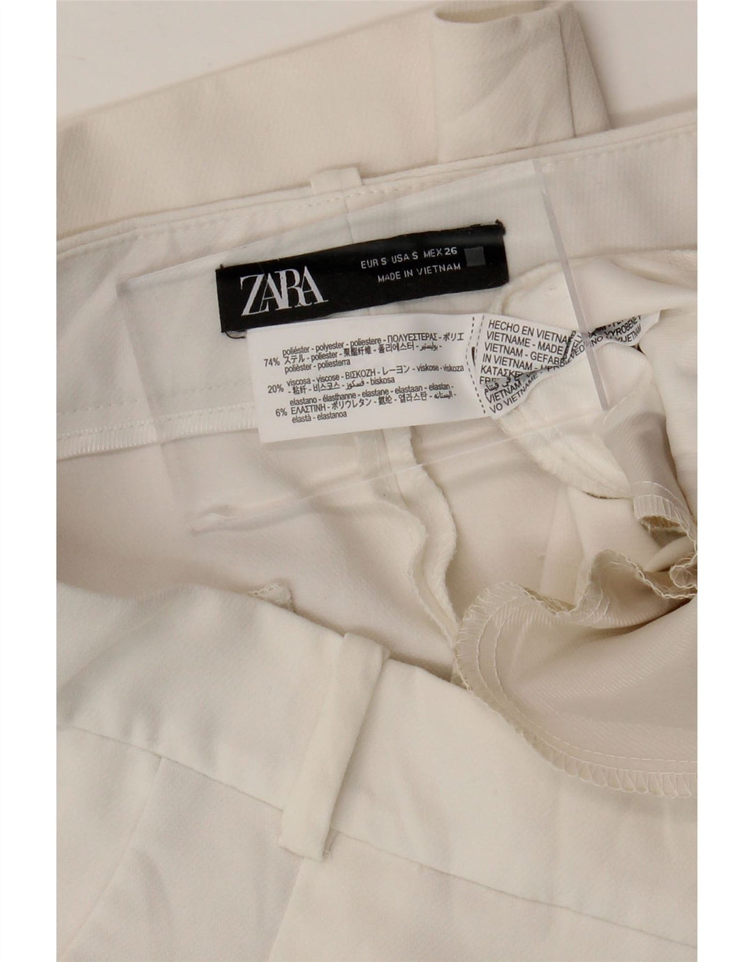ZARA Mujer Pantalones Casuales Tapered Pegged Pequeño W26 L25 Poliéster Blanco