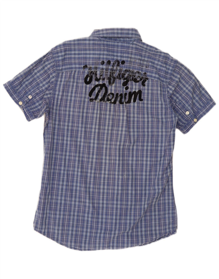 Camisa Tommy Hilfiger Hombre De Manga Corta Con Estampado De Algodón A Cuadros Azul Medio