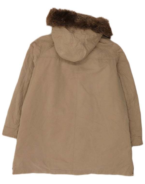 Zara Mujer Abrigo Acolchado Con Capucha ES 40 XL Poliéster Beige