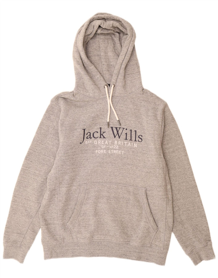 Jack Wills Jersey con capucha gráfica para hombre de algodón moteado en gris medio