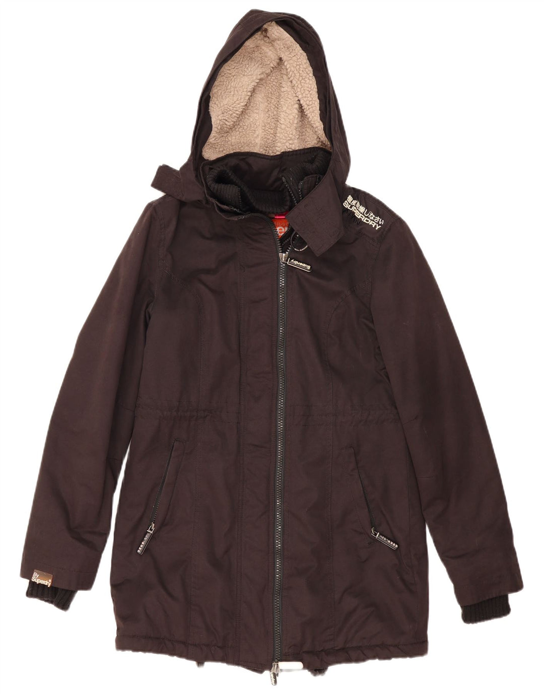 Superdry Parka con capucha Windparka para mujer, talla 44, poliéster negro mediano