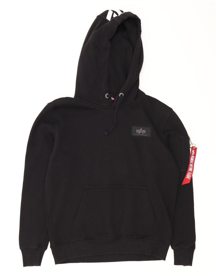 Alpha Industries Sudadera con capucha gráfica para hombre Jersey mediano de algodón negro