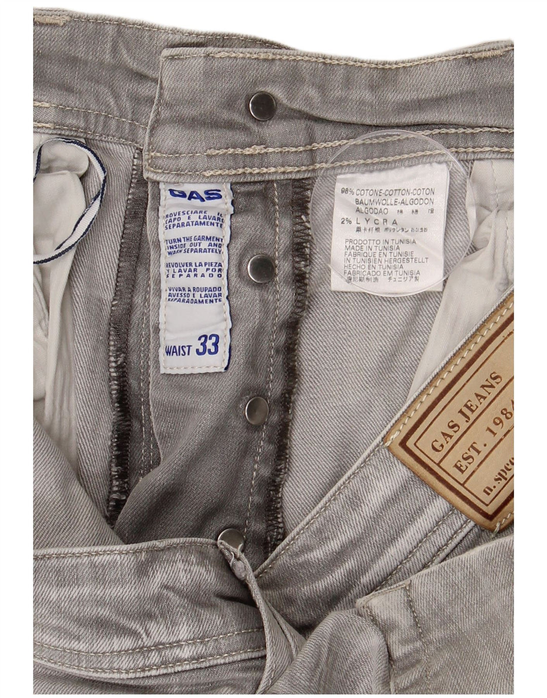 GAS Vaqueros rectos desgastados para hombre W33 L33 Algodón gris