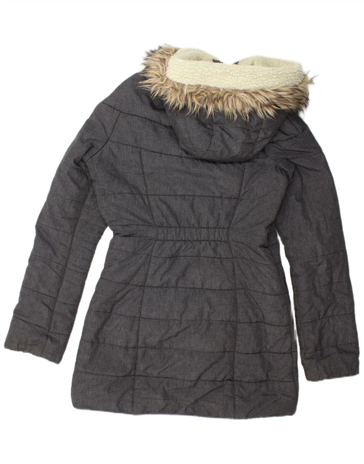 SUPERDRY Abrigo acolchado con capucha para mujer UK 44 Nylon gris medio