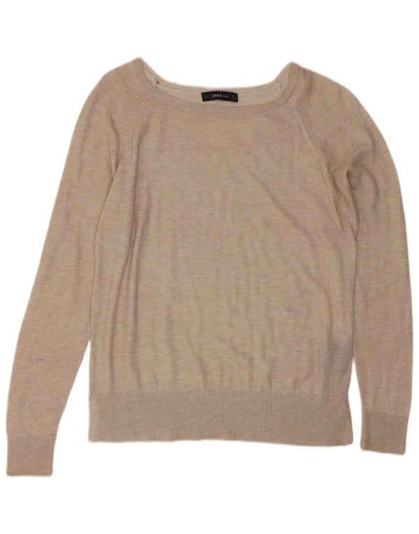 Zara Mujer Cuello Barco Jersey Jersey UK 10 Small Beige Viscosa