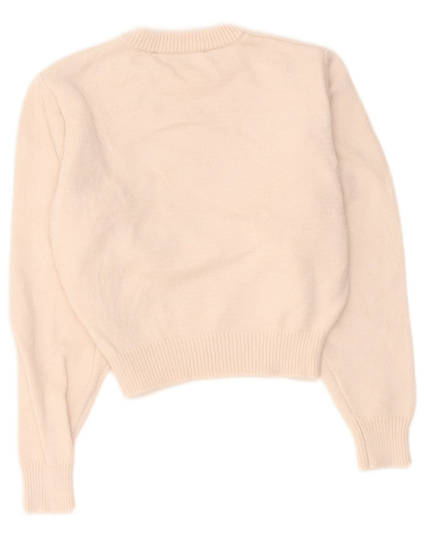 Zara Mujer Crop Crew Neck Jumper Sweater UK 10 Small Beige Viscosa