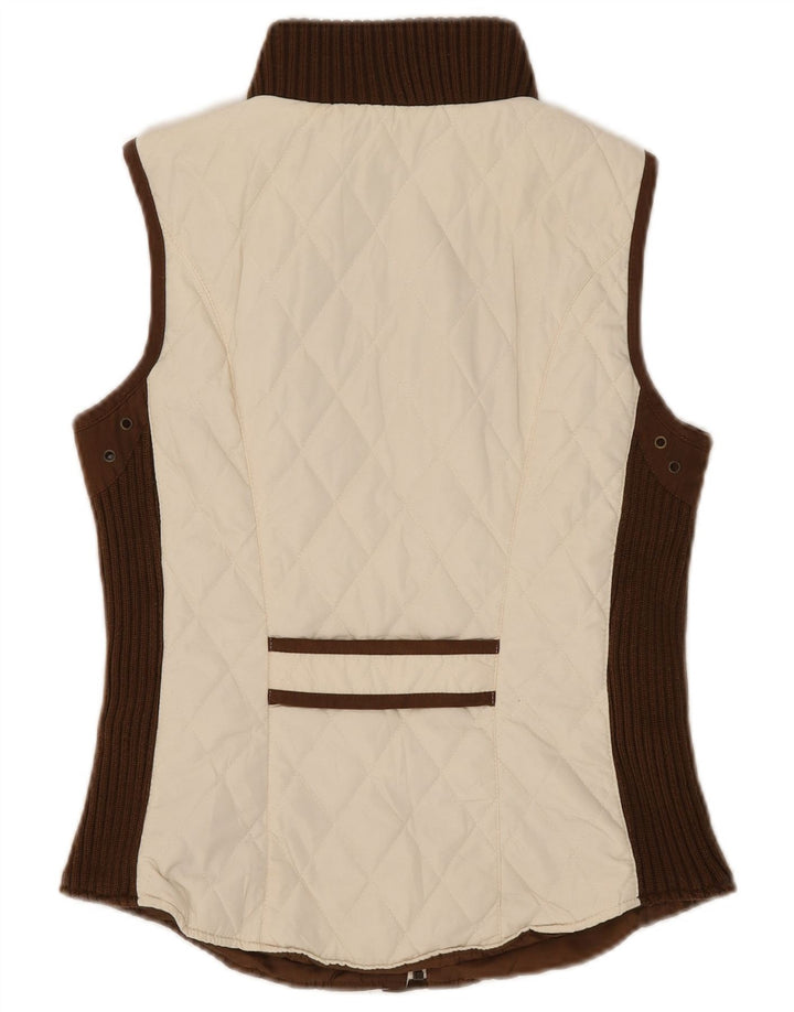 Zara Mujer Chaleco Acolchado UK 40 Medio Off White Poliéster Color Block