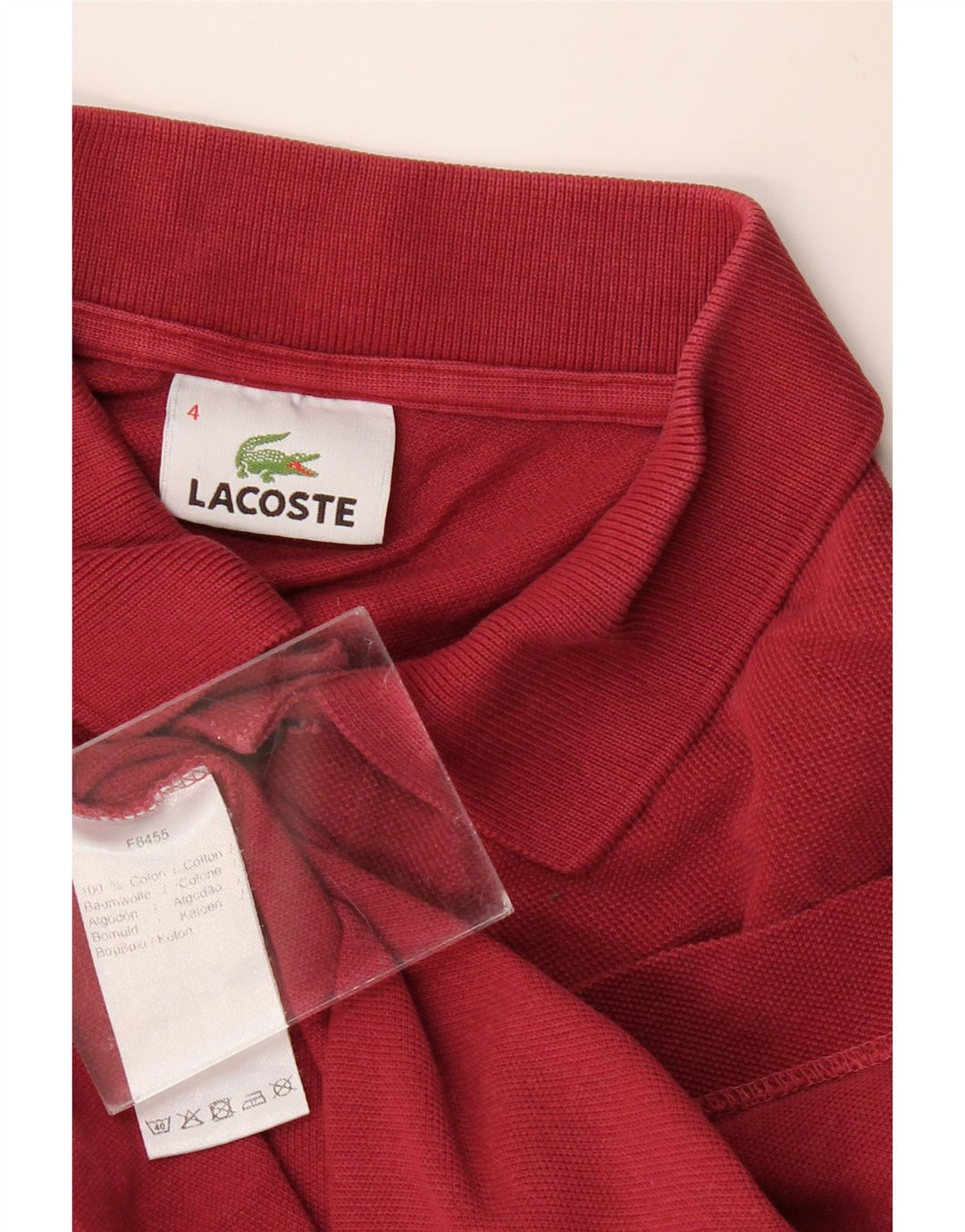 LACOSTE Polo para hombre talla 4 mediano algodón burdeos