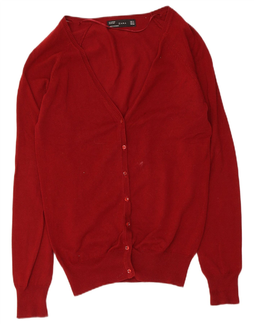 Zara Mujer Cárdigan Suéter UK 12 Mediano Rojo Algodón