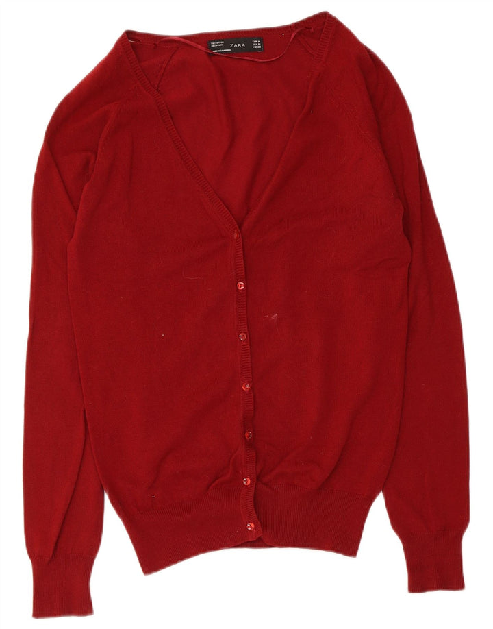 Zara Mujer Cárdigan Suéter UK 12 Mediano Rojo Algodón