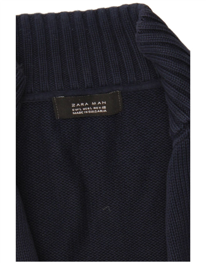 Zara Hombre Cárdigan Suéter Grande Azul Marino
