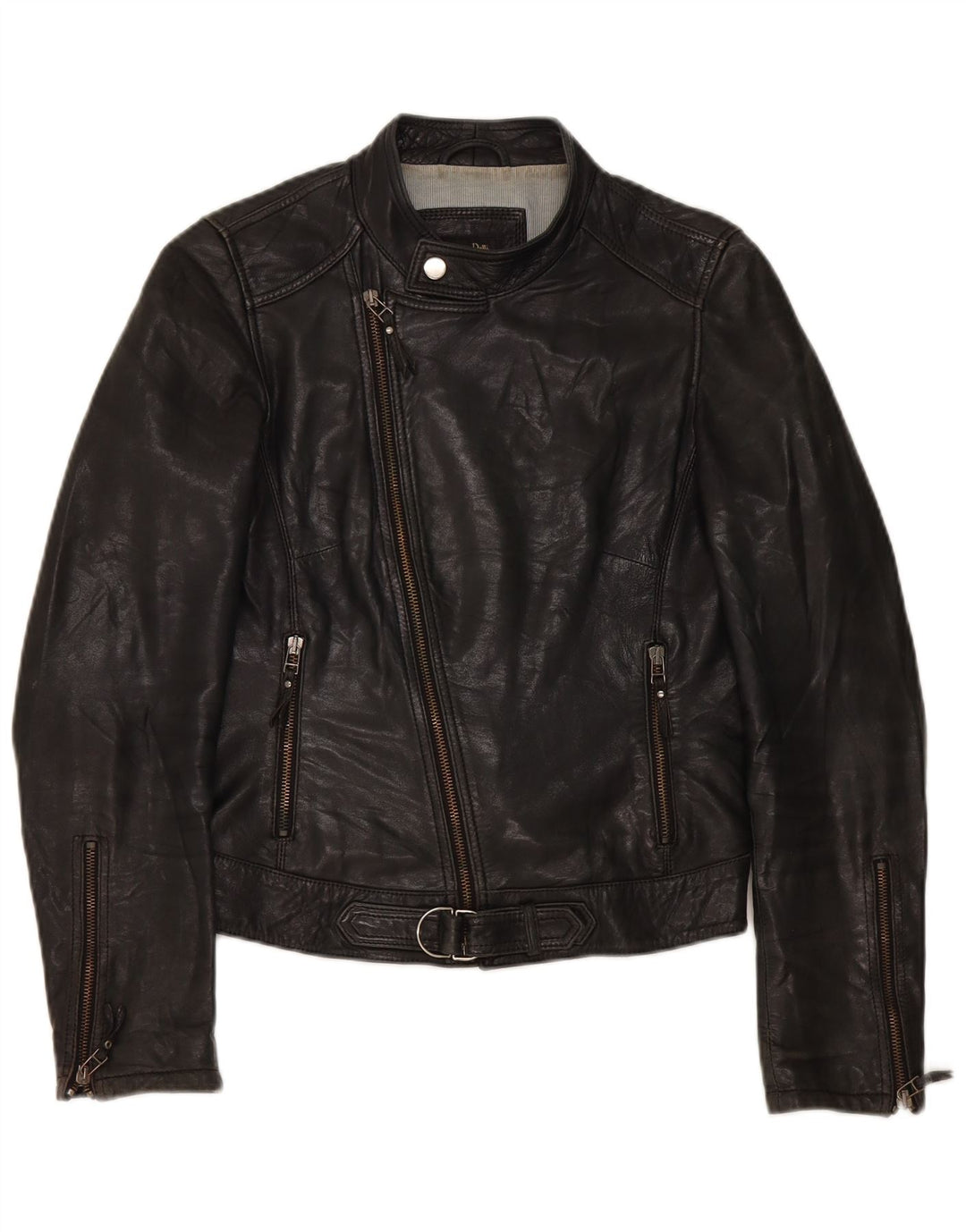 Massimo Dutti Chaqueta Biker de Cuero para Mujer UK 40 Small Negro
