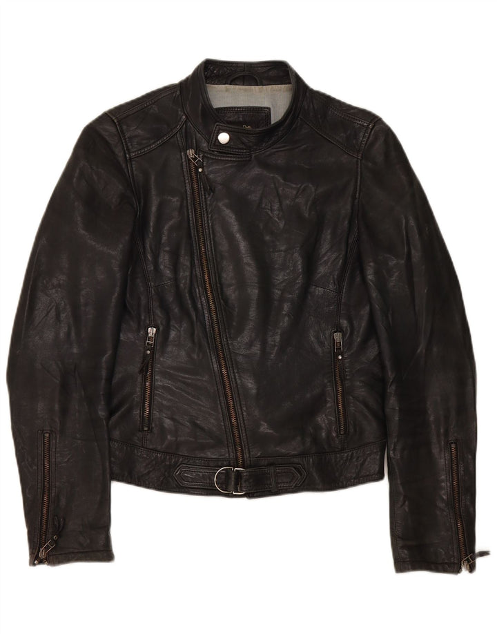 Massimo Dutti Chaqueta Biker de Cuero para Mujer UK 40 Small Negro