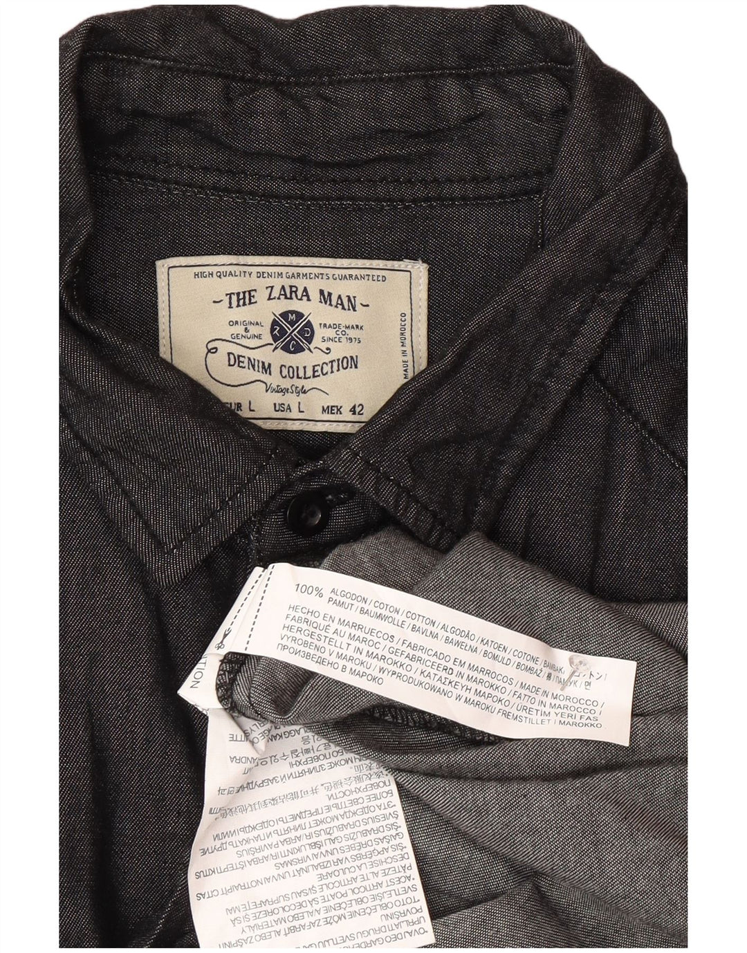 Zara Hombre Camisa Larga Grande Gris Algodón